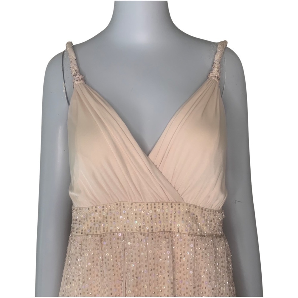 BCBGMAXAZRIA Sequin Embellished Nude Blush Sleeveless Midi Dress - Picture 2 of 16